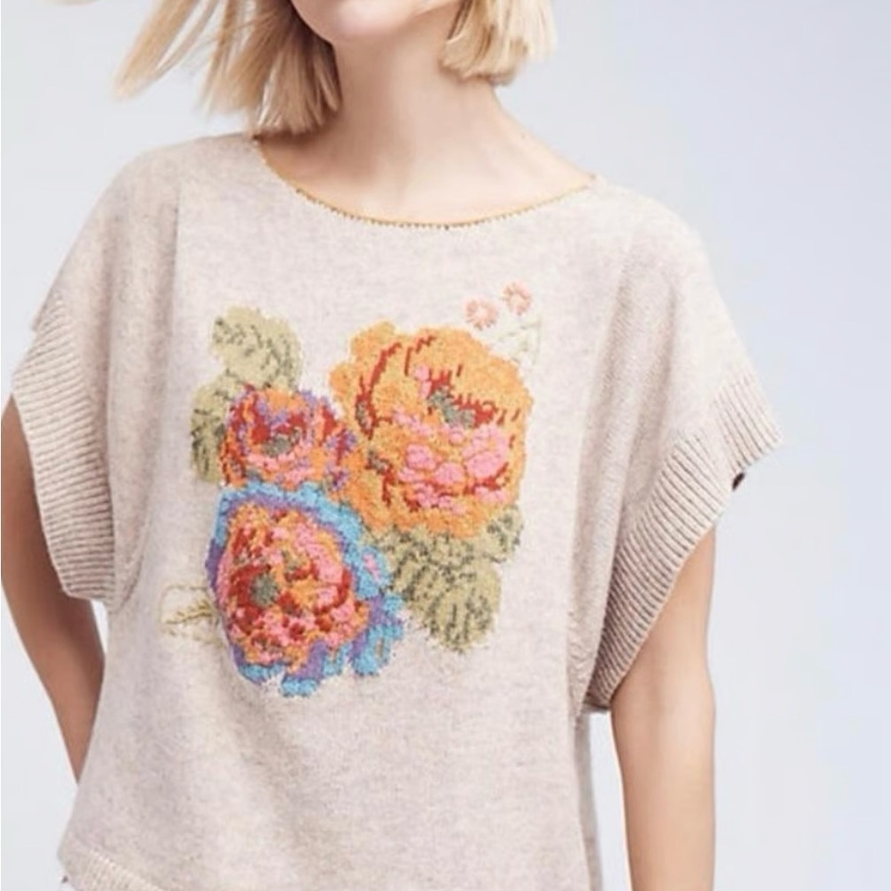 Angel of the North Anthropologie Poncho Style Floral Coquette Balletcore Knit